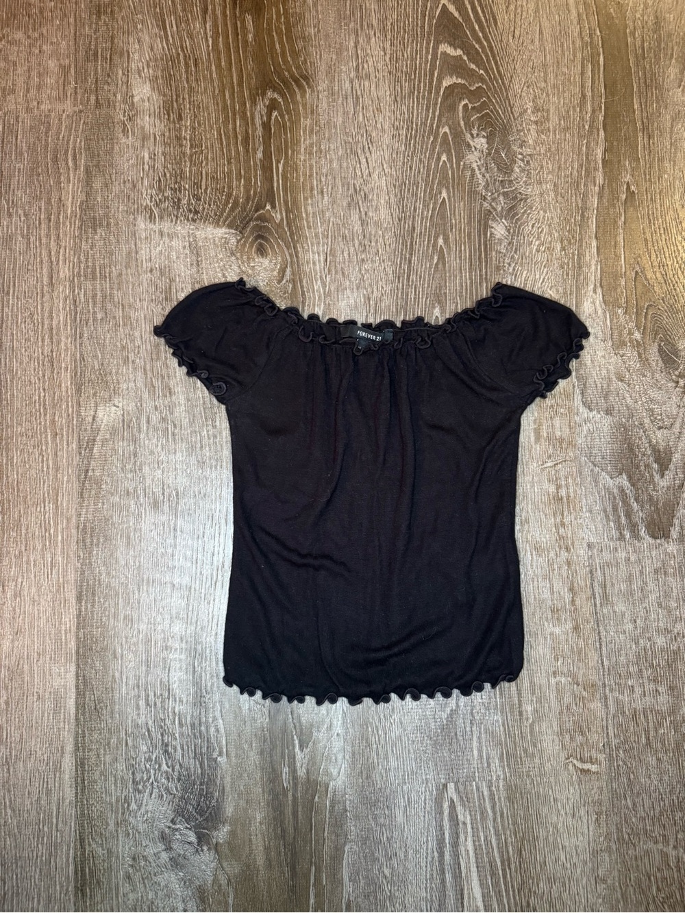 Forever 21 Black Off-Shoulder Ruffle Crop Top
